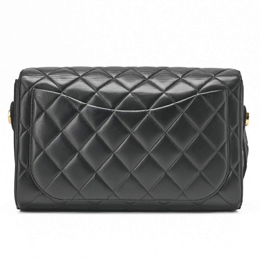 CHANEL One Shoulder Bag Coco Mark Round Flap Lambskin Black Gold-Tone Hardware, Pre-Owned]