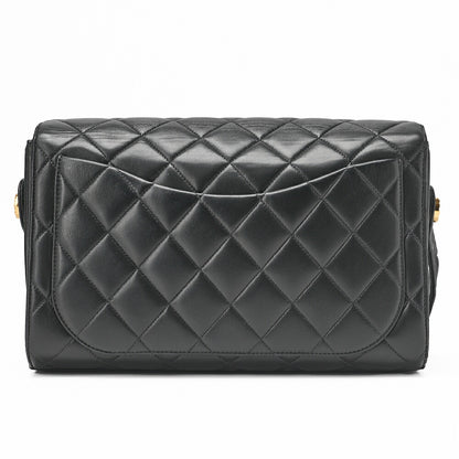 CHANEL One Shoulder Bag Coco Mark Round Flap Lambskin Black Gold-Tone Hardware, Pre-Owned]