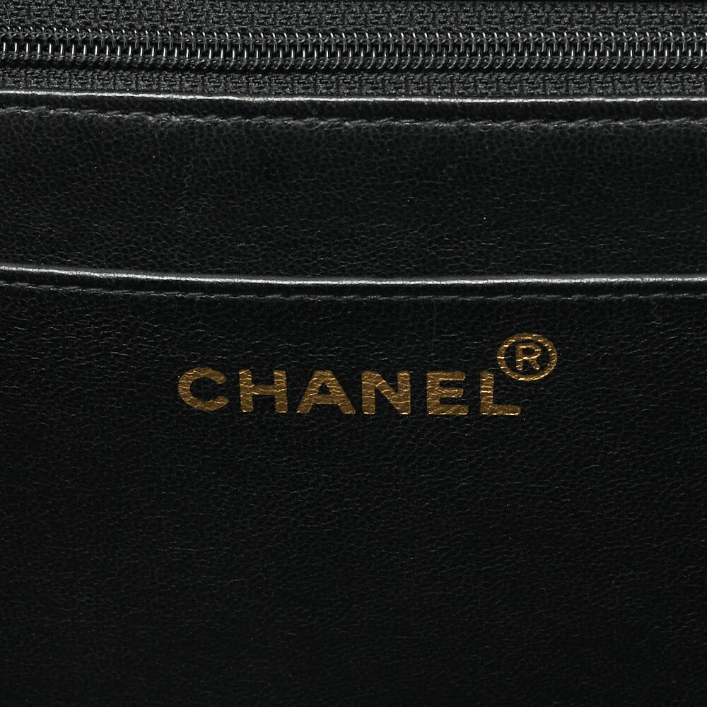 CHANEL One Shoulder Bag Coco Mark Round Flap Lambskin Black Gold-Tone Hardware, Pre-Owned]