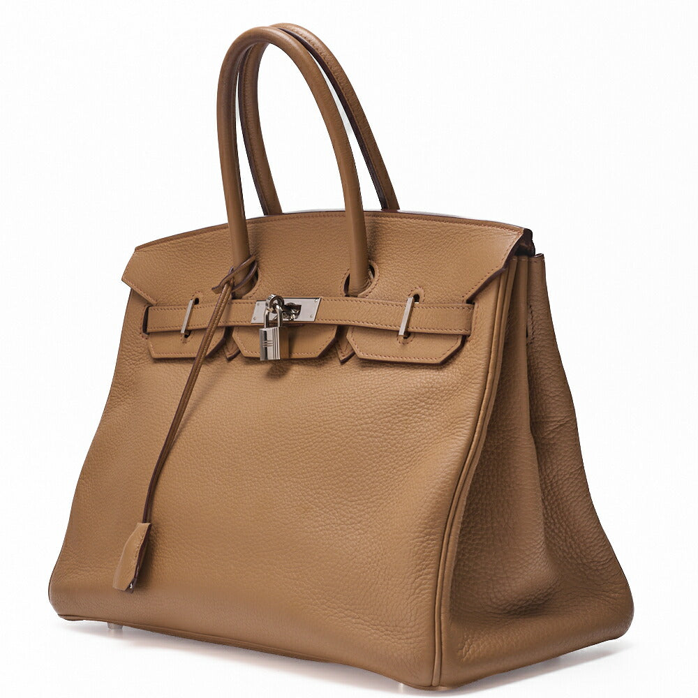 HERMES Birkin 35 Handbag Triyon Camel Silver-Tone Hardware, Pre-Owned