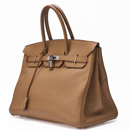 HERMES Birkin 35 Handbag Triyon Camel Silver-Tone Hardware, Pre-Owned