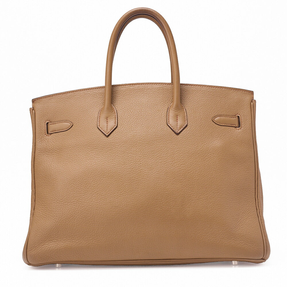 HERMES Birkin 35 Handbag Triyon Camel Silver-Tone Hardware, Pre-Owned