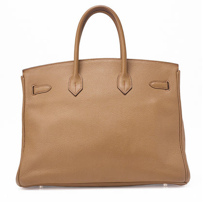 HERMES Birkin 35 Handbag Triyon Camel Silver-Tone Hardware, Pre-Owned