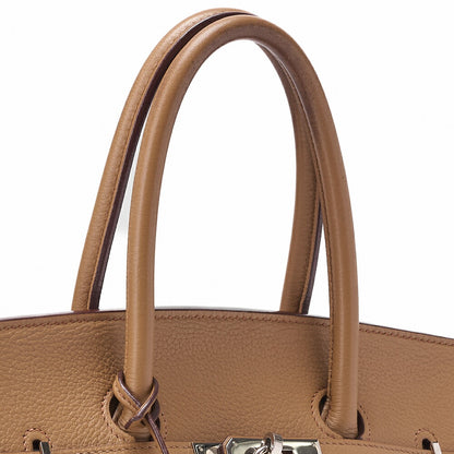 HERMES Birkin 35 Handbag Triyon Camel Silver-Tone Hardware, Pre-Owned