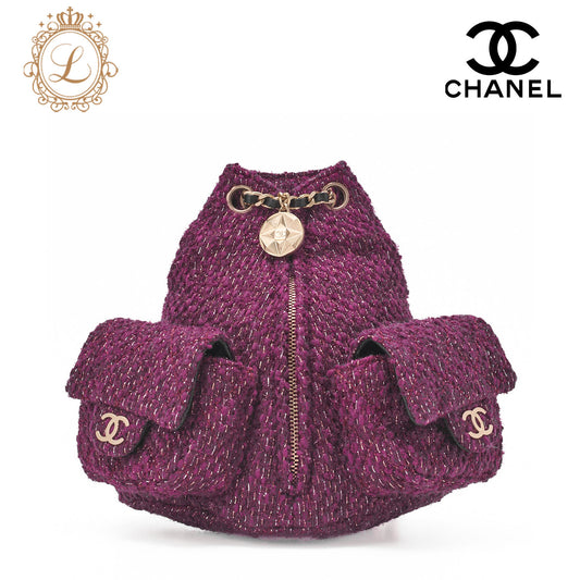 CHANEL Rucksack Matelasse Tweed Mini Size Purple Gold-Tone Hardware, Pre-Owned