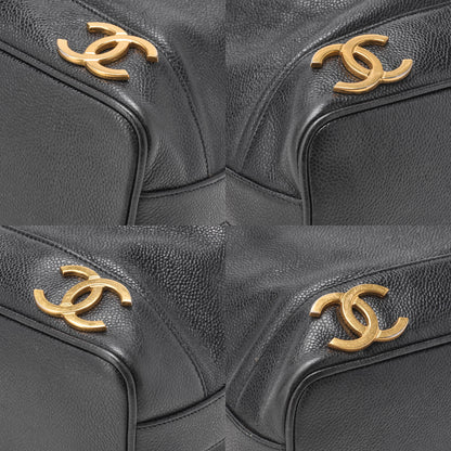 CHANEL Chain Shoulder Bag Caviar Skin Triple Coco Drawstring Purse Ball Charm Black Gold-Tone Hardware, Pre-Owned