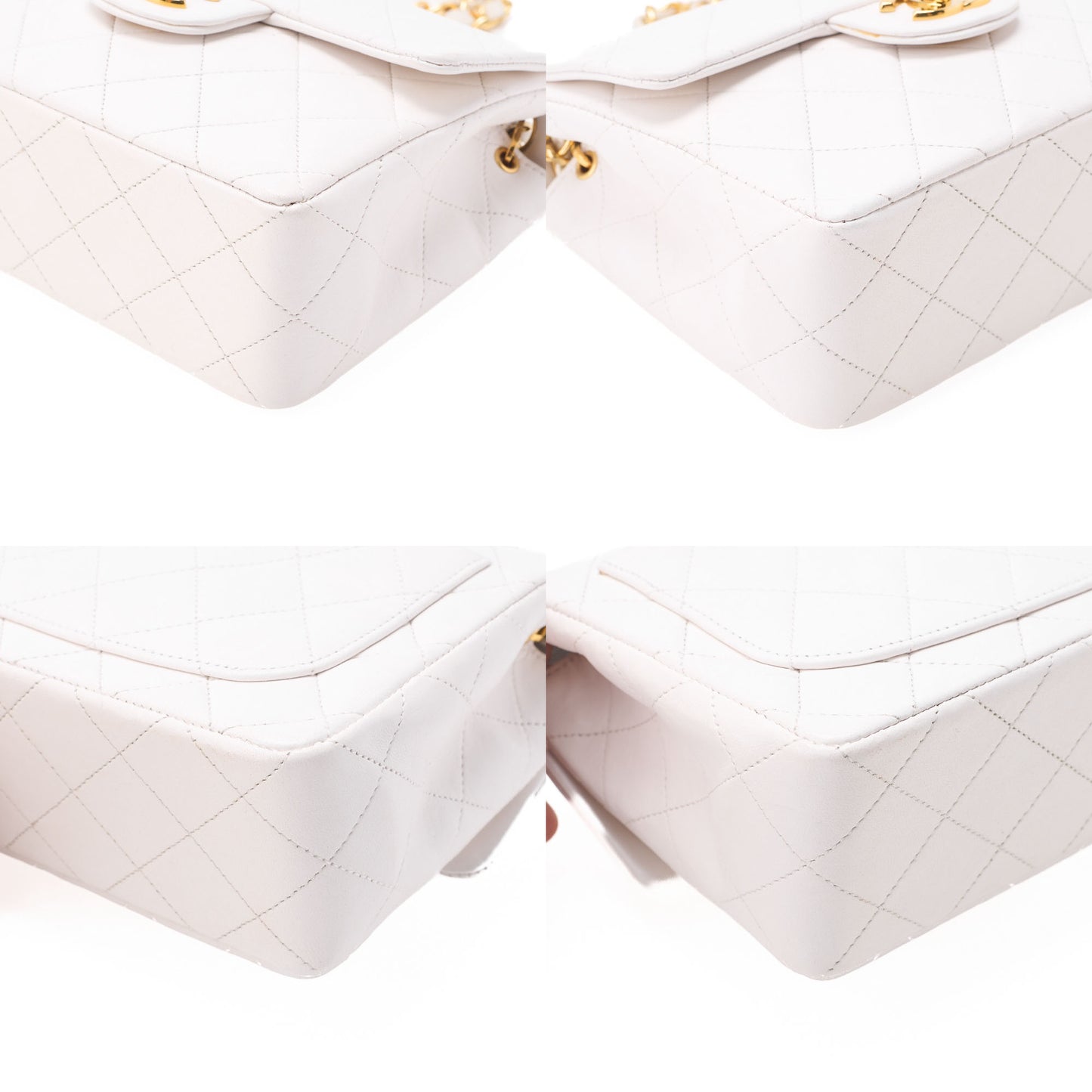CHANEL Chain Shoulder Bag Mini Matelasse 18cm Lambskin White Single Flap Turnlock　Gold-Tone Hardware, Pre-Owned