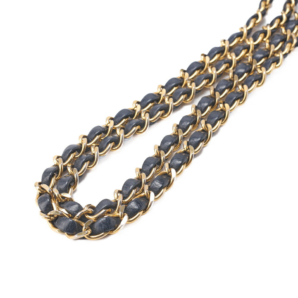 CHANEL Shoulder Bag Matelasse Plate Charm Fan Shaped Chain Shoulder Lambskin Navy Gold-Tone Hardware, Pre-Owned