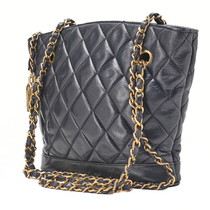 CHANEL Shoulder Bag Matelasse Plate Charm Fan Shaped Chain Shoulder Lambskin Navy Gold-Tone Hardware, Pre-Owned