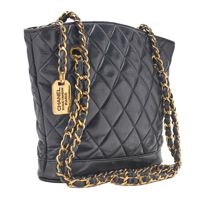 CHANEL Shoulder Bag Matelasse Plate Charm Fan Shaped Chain Shoulder Lambskin Navy Gold-Tone Hardware, Pre-Owned