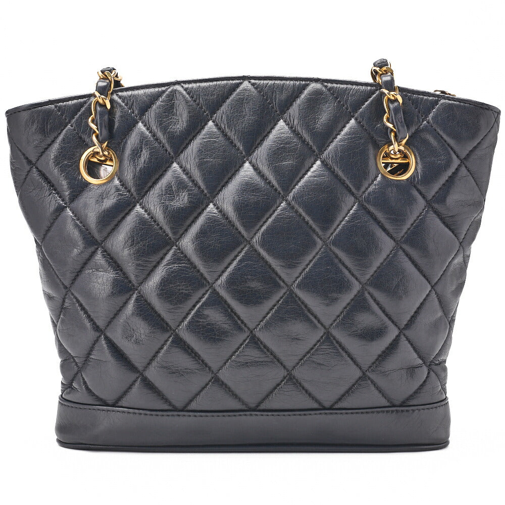 CHANEL Shoulder Bag Matelasse Plate Charm Fan Shaped Chain Shoulder Lambskin Navy Gold-Tone Hardware, Pre-Owned