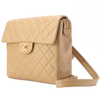 CHANEL Shoulder Bag Rucksack Lambskin Matelasse Turnlock Beige Gold-Tone Hardware, Pre-Owned