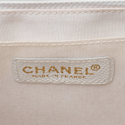CHANEL Handbag Turnlock Kelly Shape Wood Pattern Caviar Skin White Gold-Tone Hardware, Pre-Owned