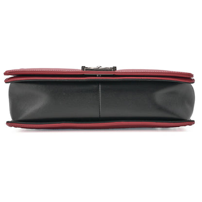 CHANEL Boy Chanel Matelasse Chain Shoulder Lambskin Black & Red Large Size Silver-Tone Hardware, Pre-Owned