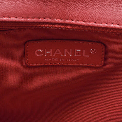 CHANEL Boy Chanel Matelasse Chain Shoulder Lambskin Black & Red Large Size Silver-Tone Hardware, Pre-Owned