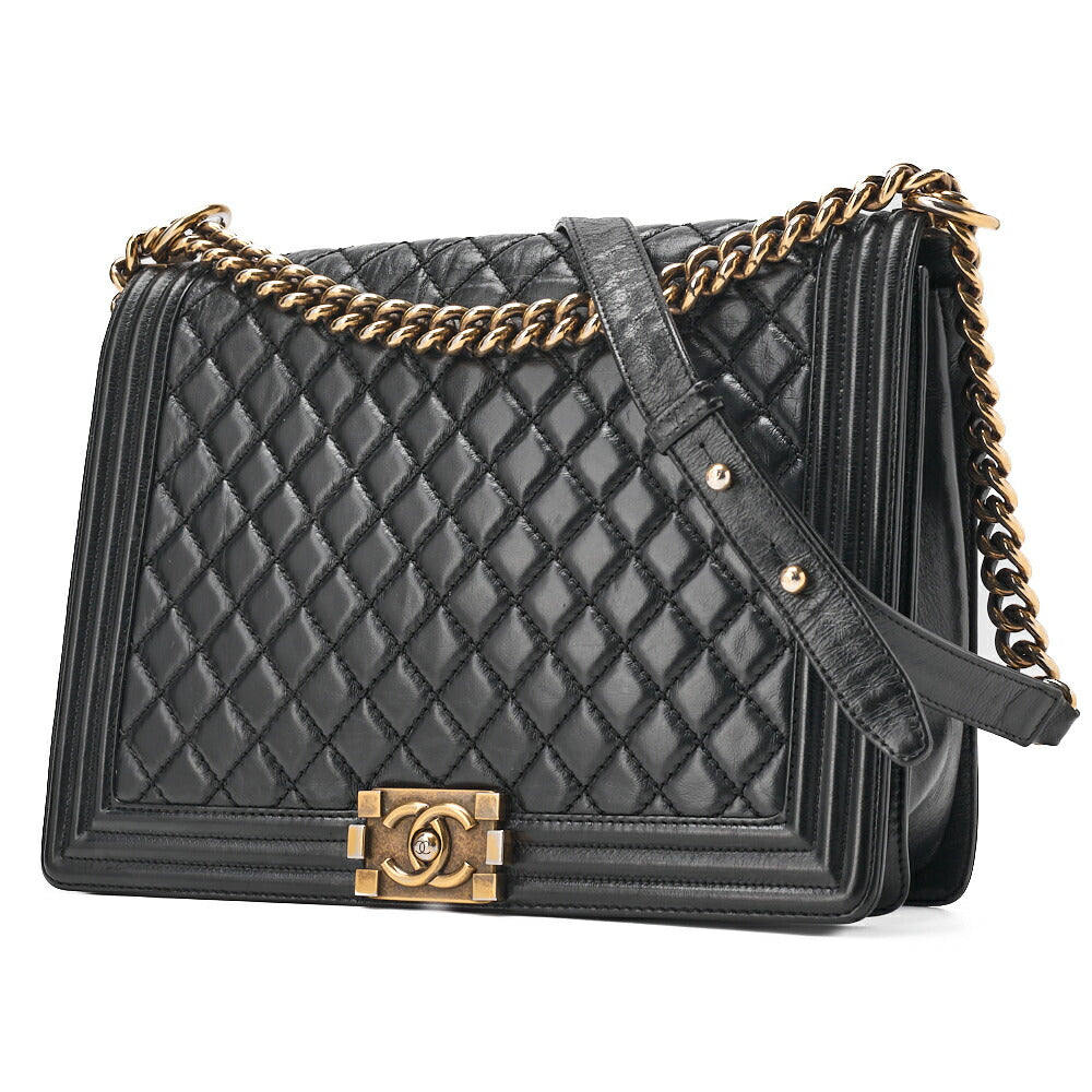 CHANEL Handbag Boston Bag Calfskin Matelasse Braided 2-Way White & Black Silver-Tone Hardware, Pre-Owned