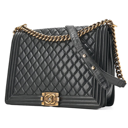 CHANEL Handbag Boston Bag Calfskin Matelasse Braided 2-Way White & Black Silver-Tone Hardware, Pre-Owned