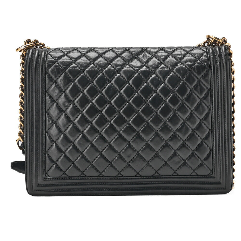 CHANEL Handbag Boston Bag Calfskin Matelasse Braided 2-Way White & Black Silver-Tone Hardware, Pre-Owned