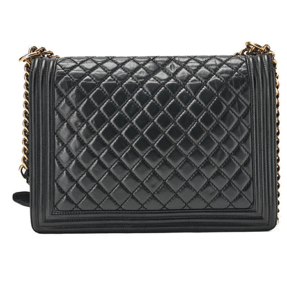 CHANEL Handbag Boston Bag Calfskin Matelasse Braided 2-Way White & Black Silver-Tone Hardware, Pre-Owned