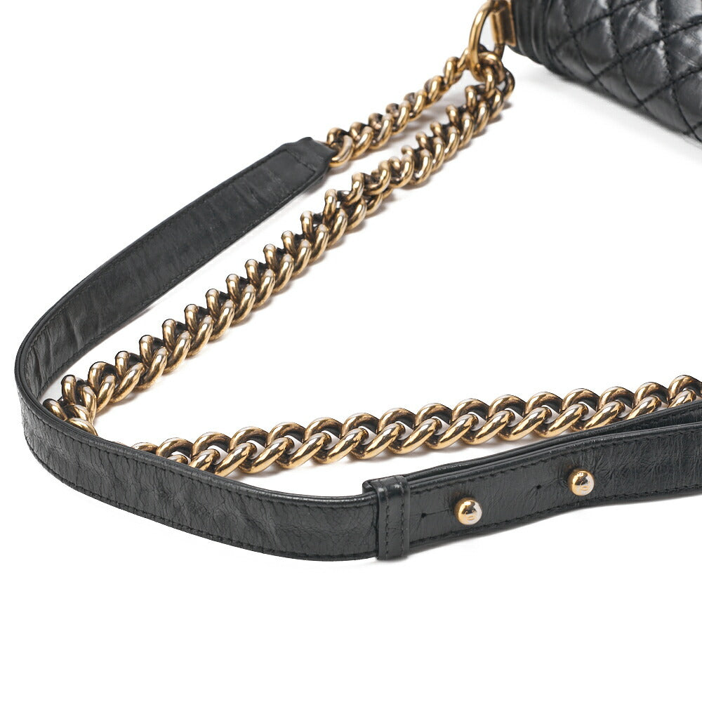 CHANEL Handbag Boston Bag Calfskin Matelasse Braided 2-Way White & Black Silver-Tone Hardware, Pre-Owned