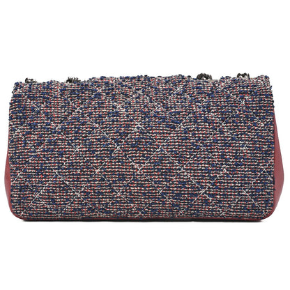CHANEL Shoulder Bag Matelasse Single Flap Tweed Red &  Navy Silver-Tone Hardware, Pre-Owned