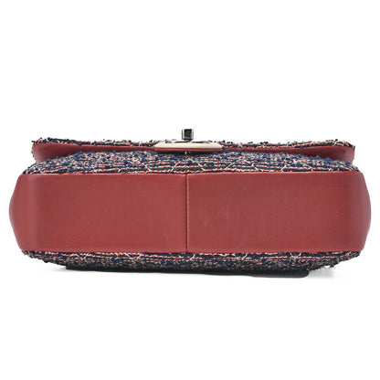 CHANEL Shoulder Bag Matelasse Single Flap Tweed Red &  Navy Silver-Tone Hardware, Pre-Owned