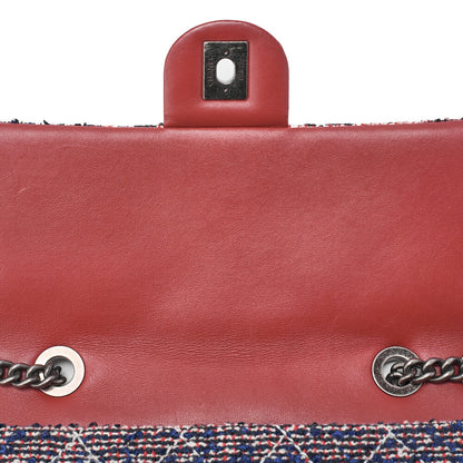 CHANEL Shoulder Bag Matelasse Single Flap Tweed Red &  Navy Silver-Tone Hardware, Pre-Owned