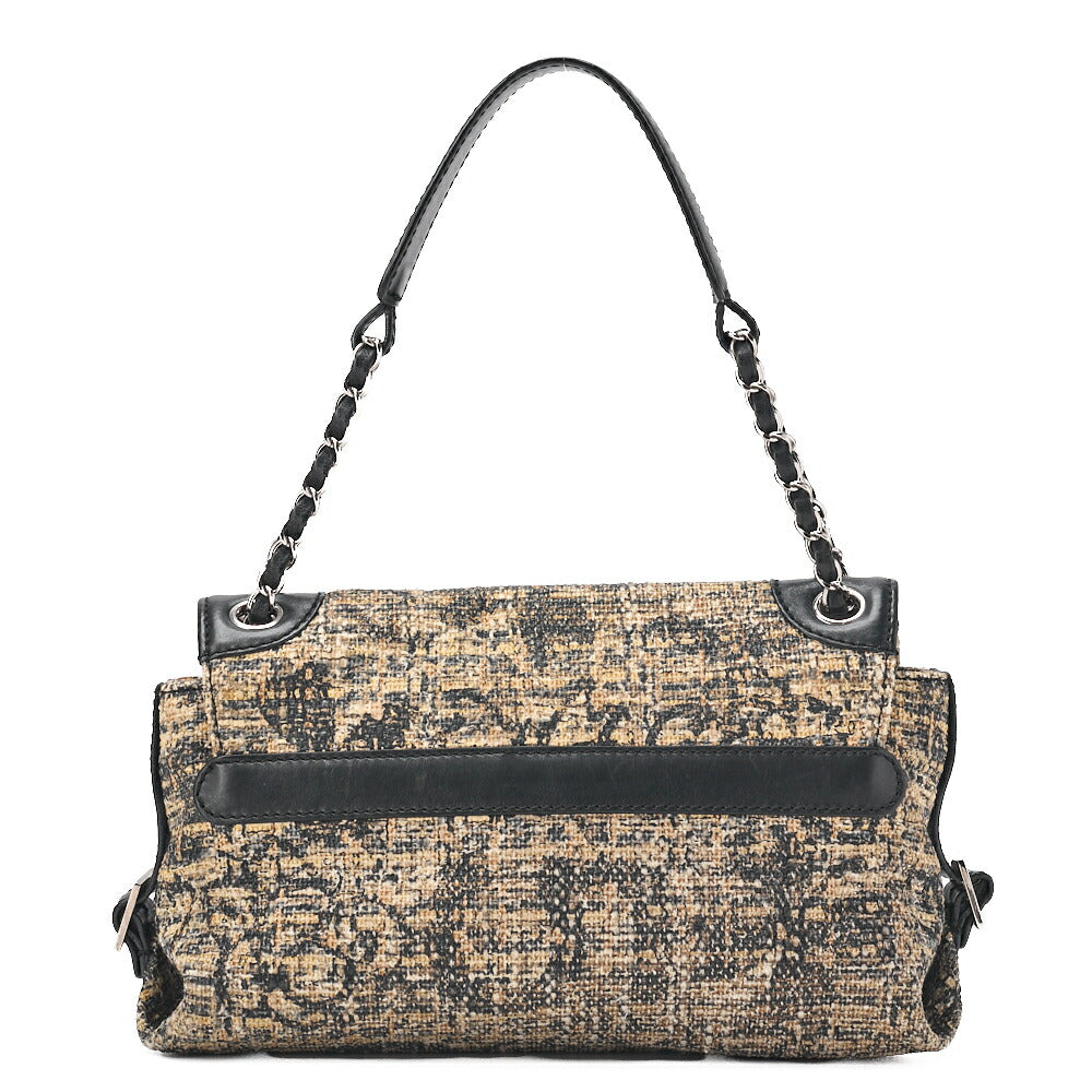 CHANEL One Shoulder Bag Turnlock Tweed Pattern Canvas Bicolor Silver-Tone Hardware, Pre-Owned