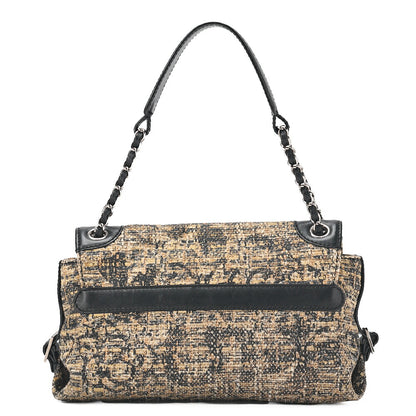 CHANEL One Shoulder Bag Turnlock Tweed Pattern Canvas Bicolor Silver-Tone Hardware, Pre-Owned