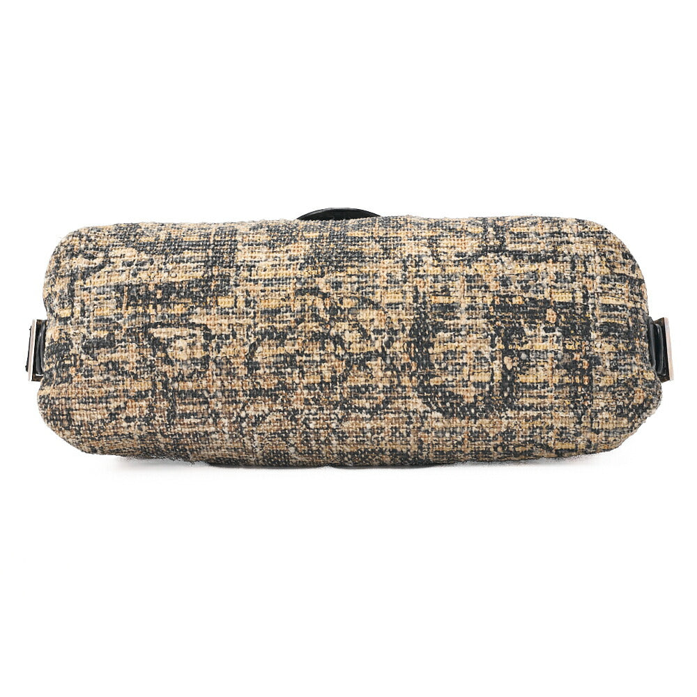 CHANEL One Shoulder Bag Turnlock Tweed Pattern Canvas Bicolor Silver-Tone Hardware, Pre-Owned