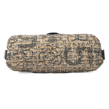 CHANEL One Shoulder Bag Turnlock Tweed Pattern Canvas Bicolor Silver-Tone Hardware, Pre-Owned