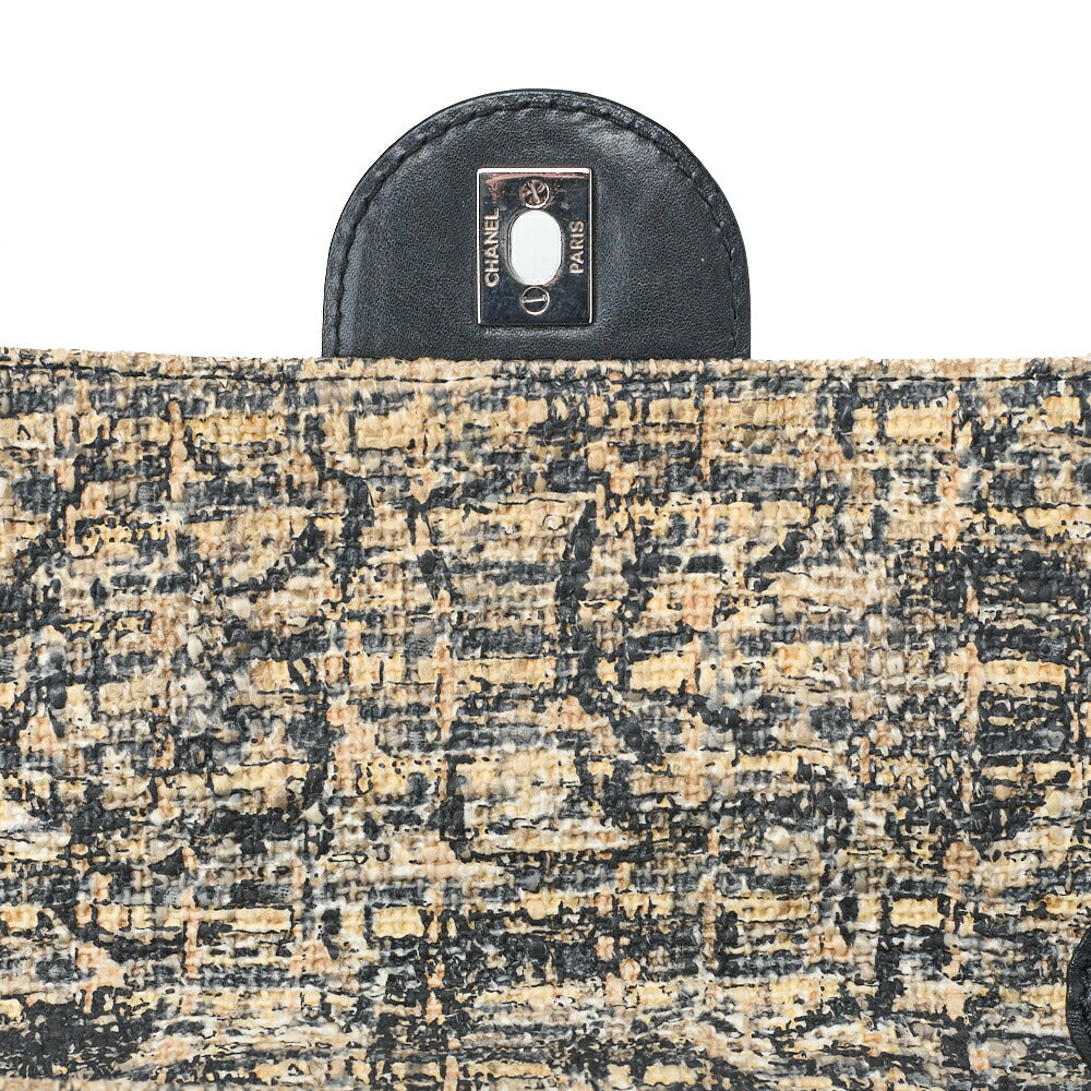 CHANEL One Shoulder Bag Turnlock Tweed Pattern Canvas Bicolor Silver-Tone Hardware, Pre-Owned