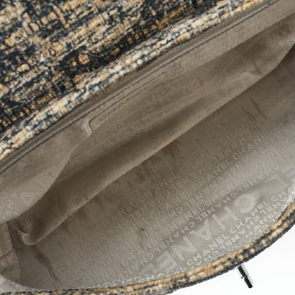 CHANEL One Shoulder Bag Turnlock Tweed Pattern Canvas Bicolor Silver-Tone Hardware, Pre-Owned
