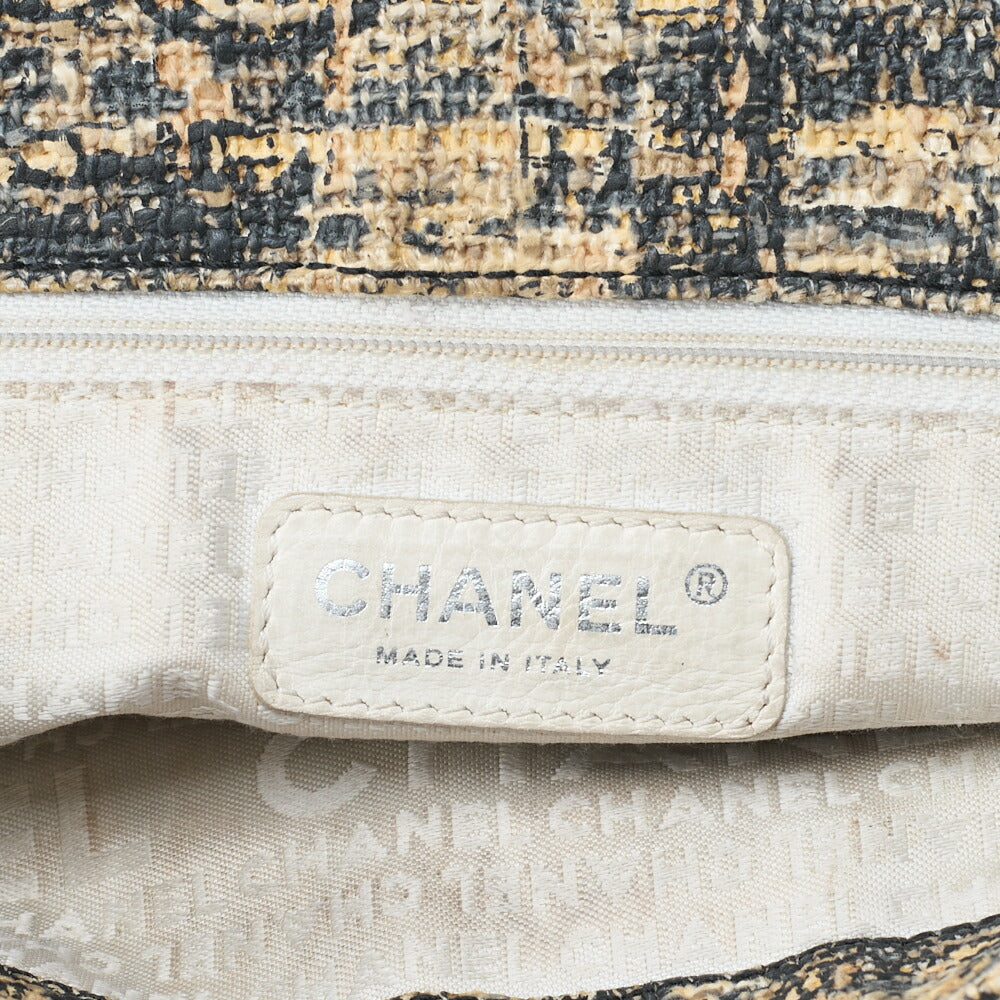 CHANEL One Shoulder Bag Turnlock Tweed Pattern Canvas Bicolor Silver-Tone Hardware, Pre-Owned