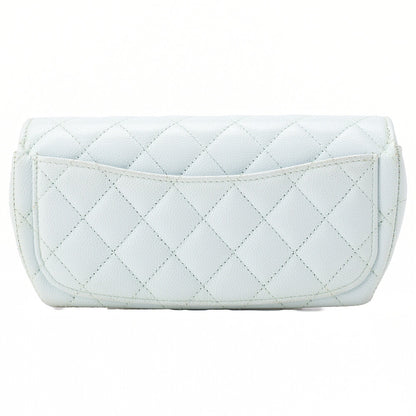 CHANEL Matelasse Shoulder Bag Caviar Skin Glasses Case Light Blue Mini Shoulder Bag Silver-Tone Hardware, Pre-Owned