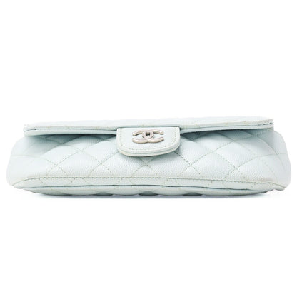 CHANEL Matelasse Shoulder Bag Caviar Skin Glasses Case Light Blue Mini Shoulder Bag Silver-Tone Hardware, Pre-Owned
