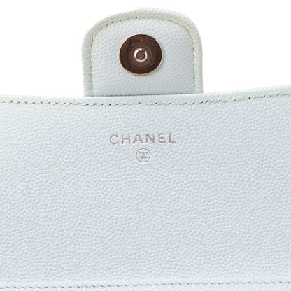 CHANEL Matelasse Shoulder Bag Caviar Skin Glasses Case Light Blue Mini Shoulder Bag Silver-Tone Hardware, Pre-Owned