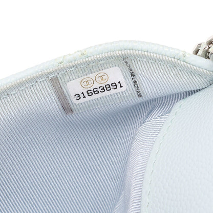 CHANEL Matelasse Shoulder Bag Caviar Skin Glasses Case Light Blue Mini Shoulder Bag Silver-Tone Hardware, Pre-Owned