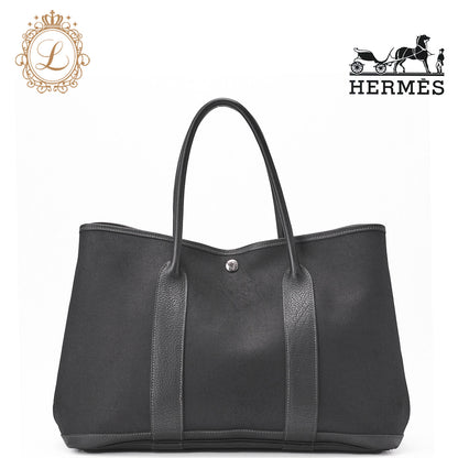 HERMES Garden Party PM Tote Bag Toval Ophezhe Black Silver-Tone Hardware, Pre-Owned