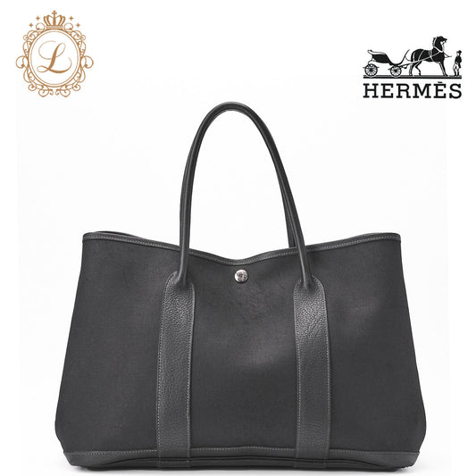 HERMES Garden Party PM Tote Bag Toval Ophezhe Black Silver-Tone Hardware, Pre-Owned