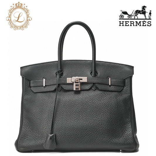 HERMES Birkin 35 Handbag Tryon Black Silver-Tone Hardware, Pre-Owned