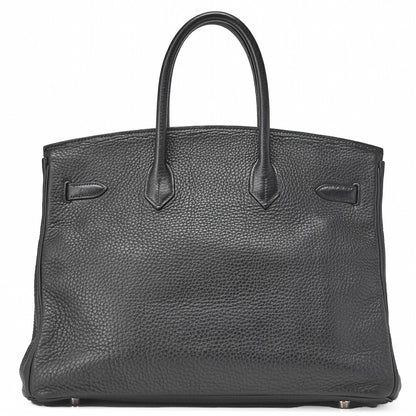 HERMES Birkin 35 Handbag Tryon Black Silver-Tone Hardware, Pre-Owned