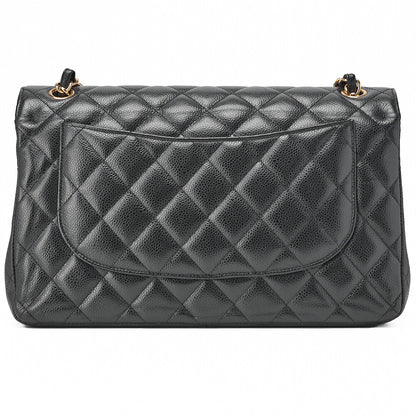 CHANEL Chain Shoulder Bag Deca Matrasse 30cm Double Flap Caviar Skin Black Gold-Tone Hardware, Pre-Owned