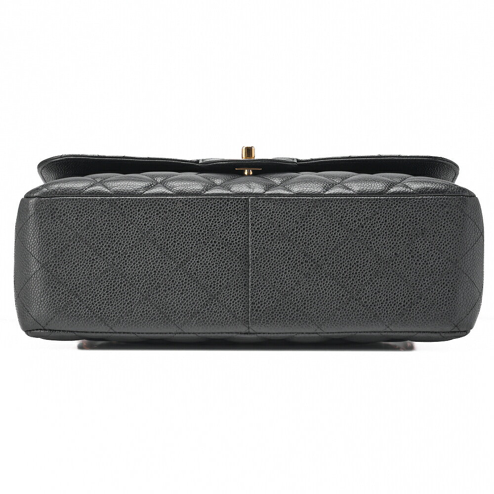CHANEL Chain Shoulder Bag Deca Matrasse 30cm Double Flap Caviar Skin Black Gold-Tone Hardware, Pre-Owned