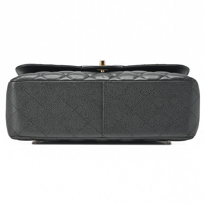 CHANEL Chain Shoulder Bag Deca Matrasse 30cm Double Flap Caviar Skin Black Gold-Tone Hardware, Pre-Owned