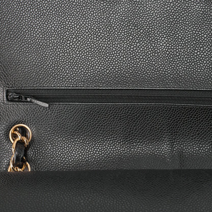 CHANEL Chain Shoulder Bag Deca Matrasse 30cm Double Flap Caviar Skin Black Gold-Tone Hardware, Pre-Owned
