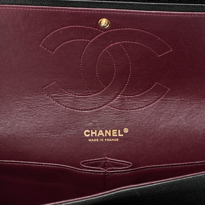 CHANEL Chain Shoulder Bag Deca Matrasse 30cm Double Flap Caviar Skin Black Gold-Tone Hardware, Pre-Owned
