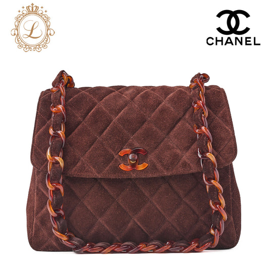 CHANEL Shoulder Bag Matrasse Suede Tortoiseshell Plastic Chain Shoulder Brown Gold-Tone Hardware, Pre-Owned