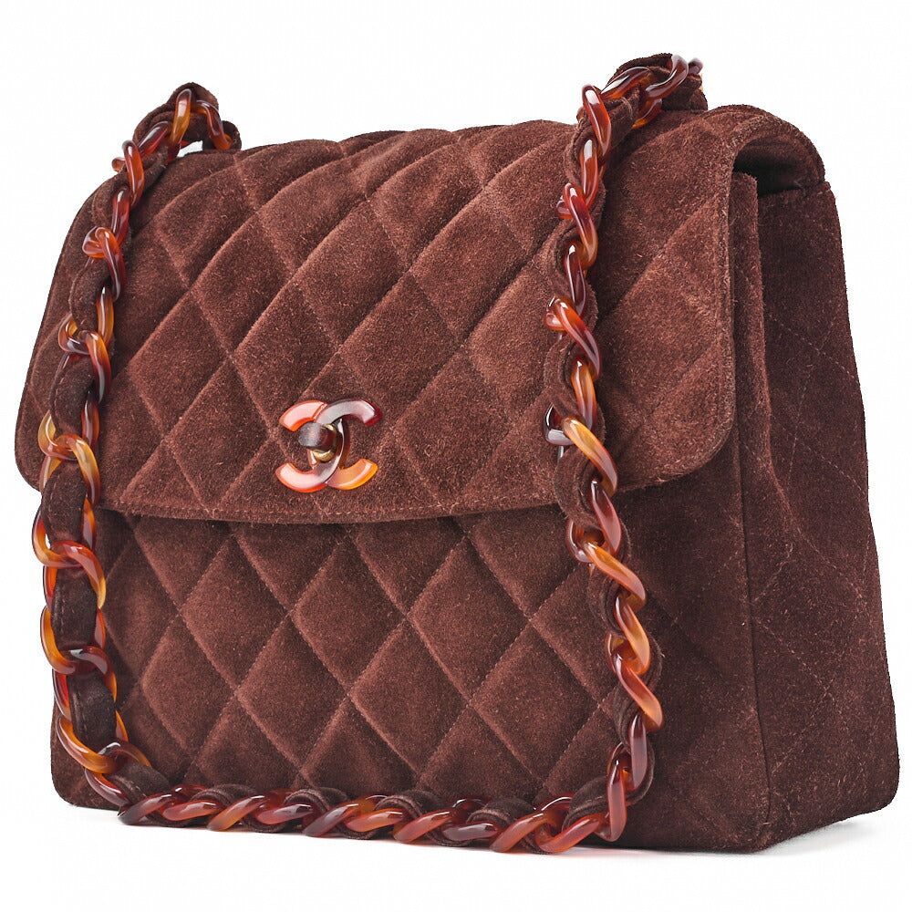 CHANEL Shoulder Bag Matrasse Suede Tortoiseshell Plastic Chain Shoulder Brown Gold-Tone Hardware, Pre-Owned