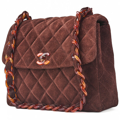 CHANEL Shoulder Bag Matrasse Suede Tortoiseshell Plastic Chain Shoulder Brown Gold-Tone Hardware, Pre-Owned